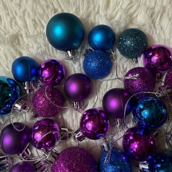 47pc Blue Purple Teal Magenta Matte & Sparkle Break Resistant Ornament Set - Picture 4 of 12